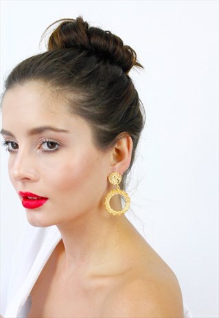 GOLD HOOP DROP DANGLE EARRINGS