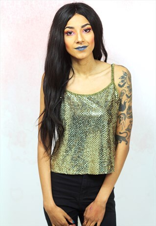 1990S VINTAGE GOLD FLAT SEQUIN CAMI VEST TOP