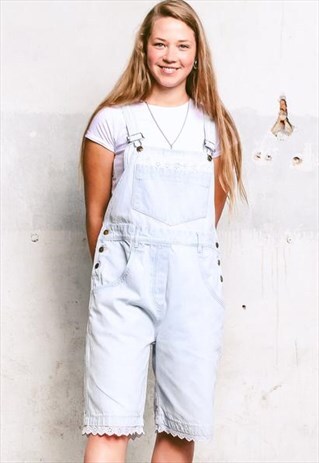 VINTAGE 90S LACE TRIM SHORT DUNGAREES