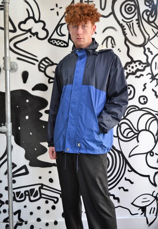 VINTAGE DARK NAVY AND BLUE RAIN MAC