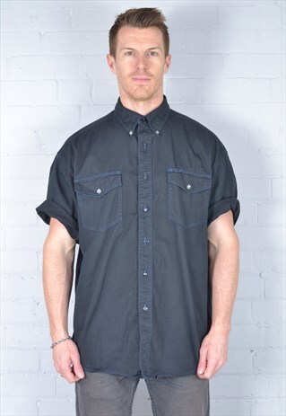 VINTAGE WRANGLER NAVY BLUE SHORT SLEEVED SHIRT