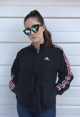 WOMENS ADIDAS JACKET FESTIVAL BLACK 3 STRIPE ADIDAS ZIPPER