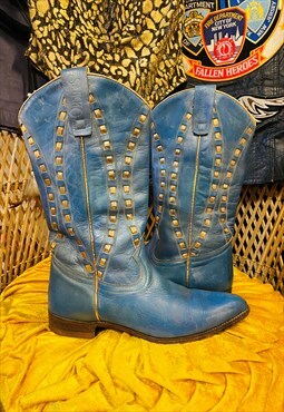 Vintage blue and gold cowboy boots