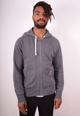 POLO RALPH LAUREN MENS VINTAGE HOODIE JACKET MEDIUM GREY 90S
