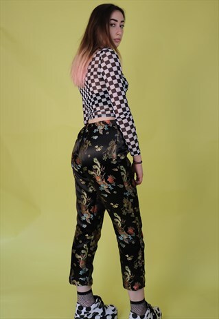 DREAMING HIGH WAIST TROUSERS IN BLACK DRAGON PRINT