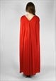 70'S SLINKY RED CAPED VINTAGE LADIES MAXI SLIP DRESS