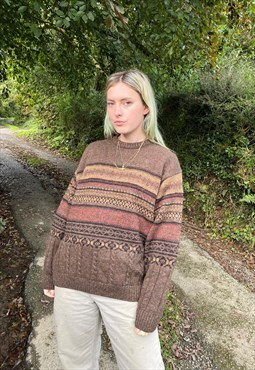 Vintage Grandad Chunky Knitted Patterned Jumper