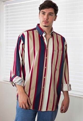 VINTAGE TOMMY HILFIGER STRIPED SHIRT LOGO 90S L 13.2