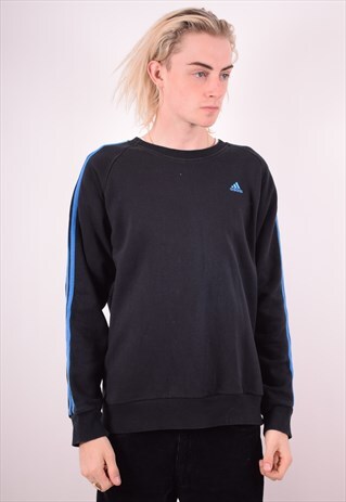 ADIDAS MENS VINTAGE SWEATSHIRT JUMPER LARGE BLACK 90S