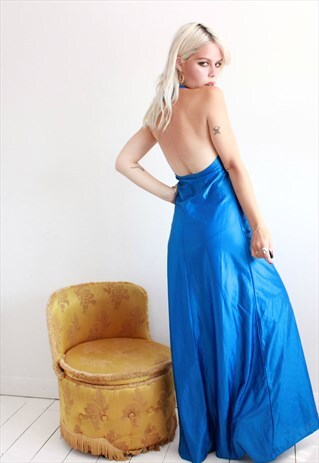 VINTAGE 70S ROYAL BLUE HALTENECK DRESS