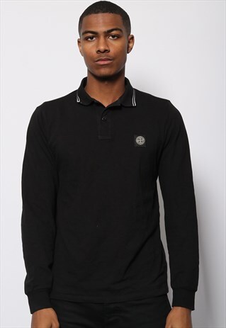 VINTAGE STONE ISLAND LONG SLEEVED POLO SHIRT BLACK