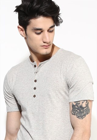 HENLEY T-SHIRT. ORGANIC COTTON GREY HENLEY