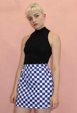 BLUE CHECKERBOARD MINI SKIRT