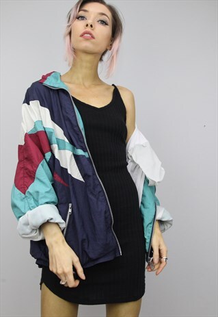 VINTAGE 80S/90S OVERSIZED COLOURFUL SHELL SUIT JACKET