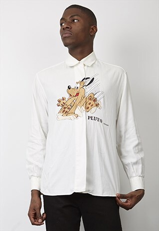 VINTAGE 80'S DESIGNER WHITE DISNEY PLUTO SHIRT