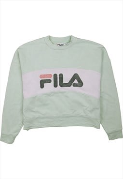 Vintage 90's Fila Sweatshirt Spellout Crew Neck Green XSmall