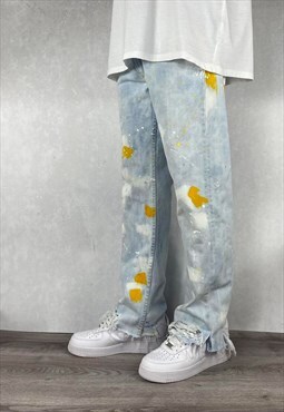 Light Blue Levis 501 Paint Jeans Distressed Ankles (32 x 30)