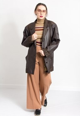Vintage 80's leather jacket in brown oversized women