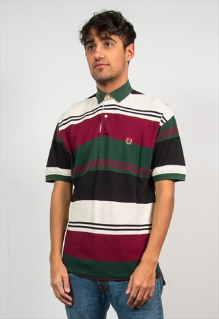 TOMMY HILFIGER POLO T-SHIRT STRIPED PATTERN 90'S