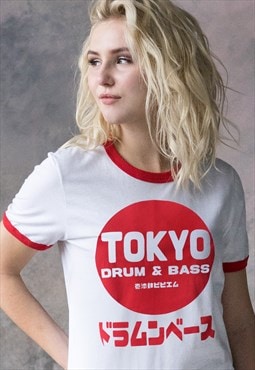 Tokyo Drum and Bass Japanese Retro Ringer T Shirt Tee Women