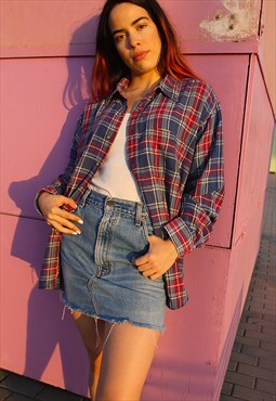Red and Blue Check Flannel Long Sleeved Shirt