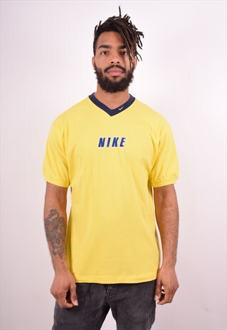 NIKE MENS VINTAGE T-SHIRT TOP MEDIUM YELLOW 90S