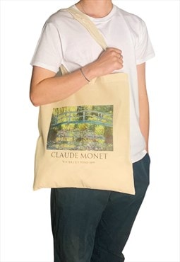 Claude Monet Water Lily Pond Tote Bag with Title