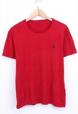 Vintage Ralph Lauren T Shirt Red Short Sleeve With Navy Logo