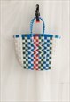 VINTAGE 70S MINI WOVEN GROCERY BAG IN MULTI CHECK