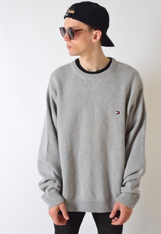 VINTAGE 90S GREY KNIT TOMMY HILFIGER JUMPER