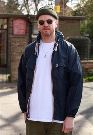 VINTAGE 90S KWAY BLUE PAC-A-MAC KAGOULE FESTIVAL WINDBREAKER
