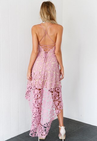 DELICATE PINK LACE HILO DRESS WITH NUDE UNDERLAY