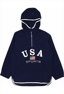 Unknown 90's USA Sport Quarter Zip Hooded Fleece Small Blue
