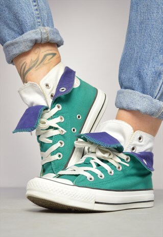 90S CONVERSE GREEN WITH NAVY & WHITE DOUBLE TONGUE HI-TOPS