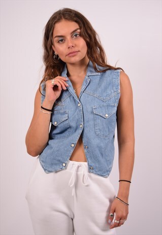 VINTAGE REPLAY SLEEVELESS DENIM SHIRT BLUE