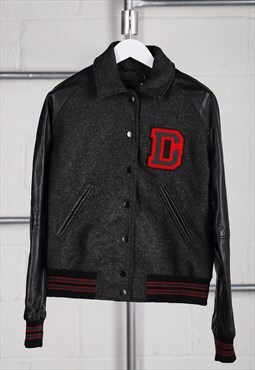 Vintage Diesel Leather Bomber Jacket Black Varsity Coat S