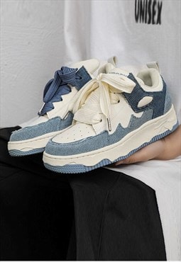 Denim sneakers edgy platform trainers jean shoes in blue