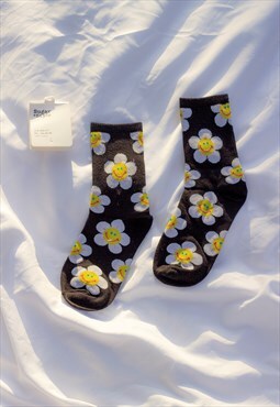 Black Fun Flower Socks