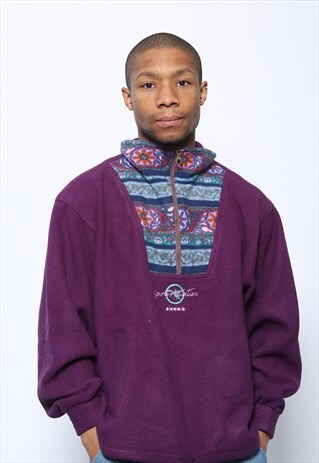 VINTAGE DIADORA 1/4 ZIP LOGO FLEECE PURPLE