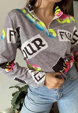 VINTAGE 80S 1/4 ZIP ABSTRACT GRAPHIC SWEATSHIRT JUMPER