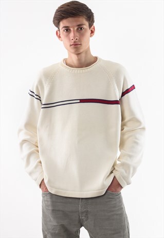VINTAGE TOMMY HILFIGER SWEATER 90S WHITE BIG LOGO