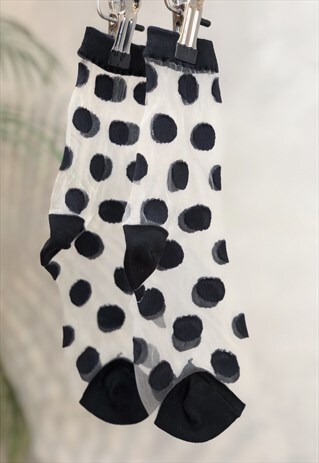 BLACK AND WHITE SHEER POLKA DOT SOCKS