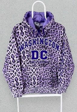 Vintage Washington DC Hoodie Purple Leopard Mens Medium