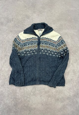 VINTAGE KNITTED CARDIGAN ABSTRACT PATTERNED ZIP UP SWEATER