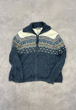 Vintage Knitted Cardigan Abstract Patterned Zip Up Sweater