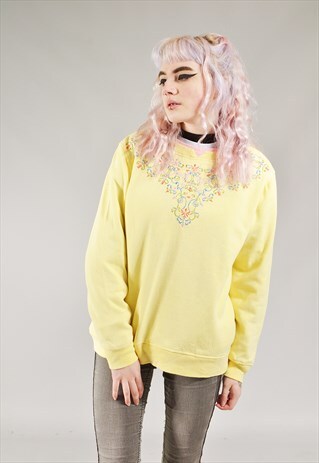 VINTAGE EMBROIDERED SWEATER LEMON YELLOW