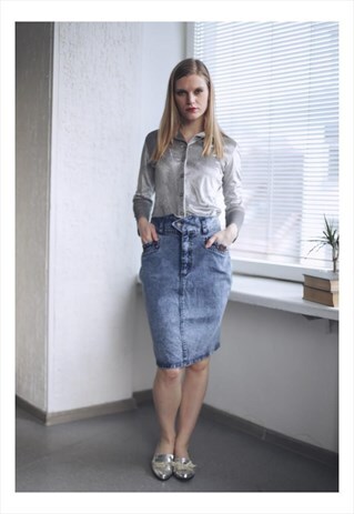VINTAGE 80'S ACID WASH HIGH WAIST DENIM SKIRT