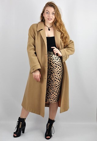 VINTAGE LONGLINE BOYFRIEND CAMEL BROWN WOOL WRAP COAT