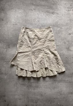 Vintage Y2K 00s layered ruffle midi skirt in cream