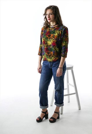ABSTRACT PATTERN 3/4 SLEEVE BLOUSE / VINTAGE LIGHT SHIRT